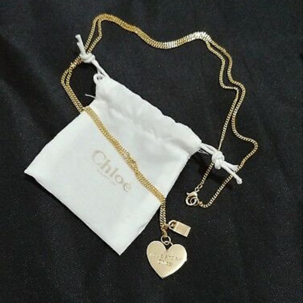 New! Cute Aesthetic CHLOE Love Story Heart Shape Long Pendant Necklace Gold Tone